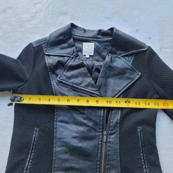 Ella Moss Girls Solid Black Faux Leather Quilted Long Sleeve Jacket Size 12 - Picture 9 of 10